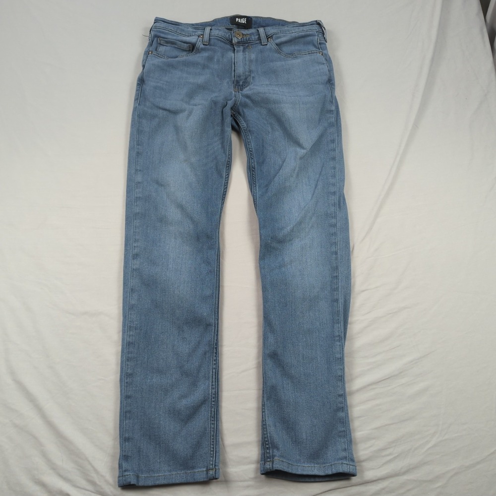 Paige Jeans Mens 32x28 Blue Denim Lennox‎ Straight Stretch Workwear Faded